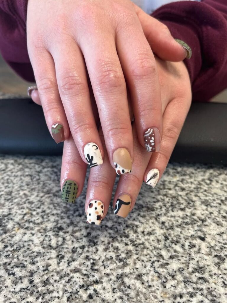Acrylic Square Shaped Western Printed Nails