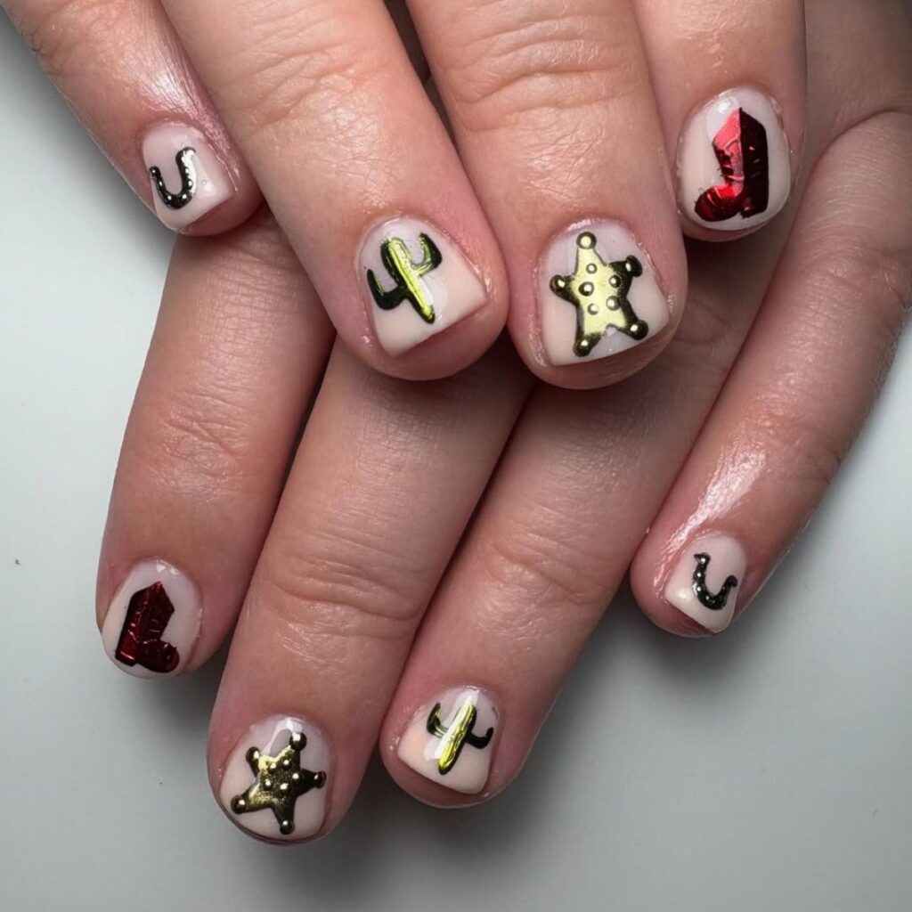 Western Motifs on Neutral Nails