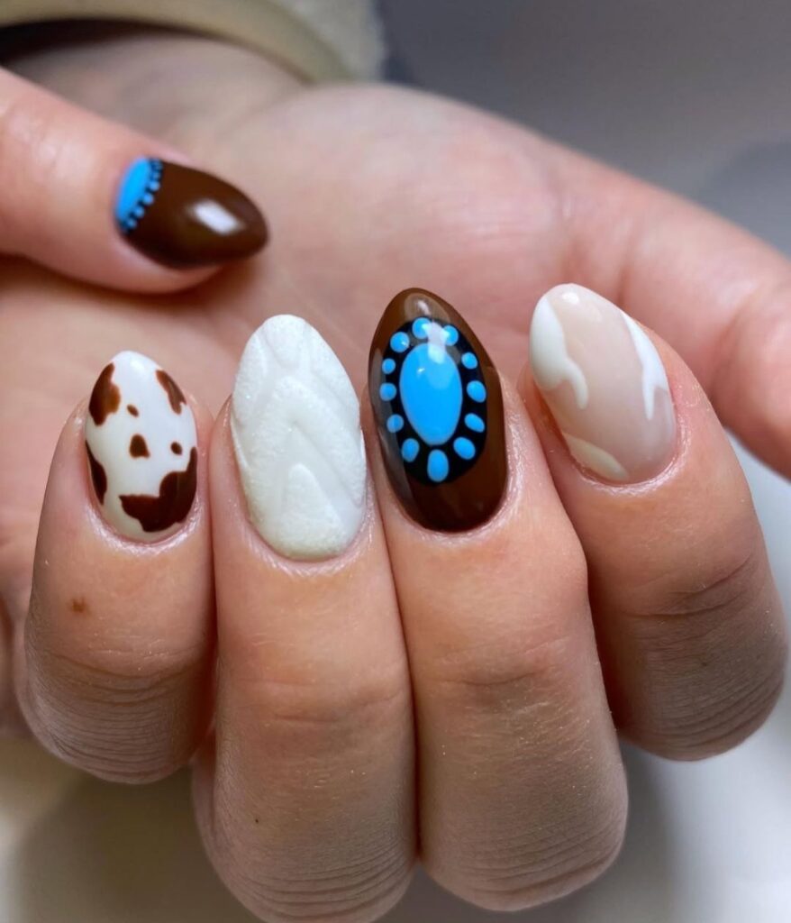 Brown and White Western Nails